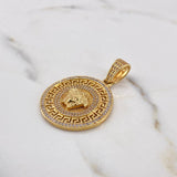 Dije Medalla Medusa Tribal 10gr / 4.5cm / Circones Blancos Oro Amarillo 18K $