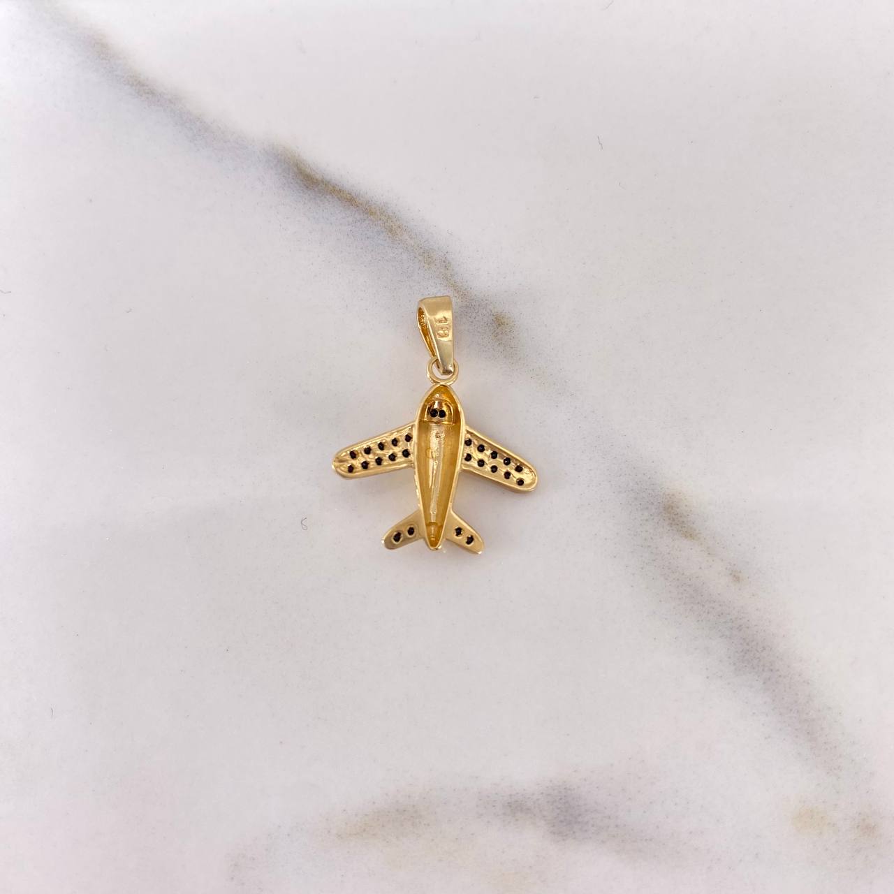 Dije Avion 1.45gr / 2.1cm / Circones Negros Oro Amarillo 18K #