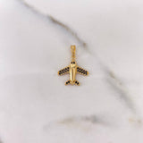 Dije Avion 1.45gr / 2.1cm / Circones Negros Oro Amarillo 18K #