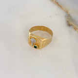 Anillo Sello Palmera 3.35gr / T10 1/4 / Circon Verde Dos Oros Amarillo Blanco $