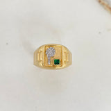 Anillo Sello Palmera 3.35gr / T10 1/4 / Circon Verde Dos Oros Amarillo Blanco $