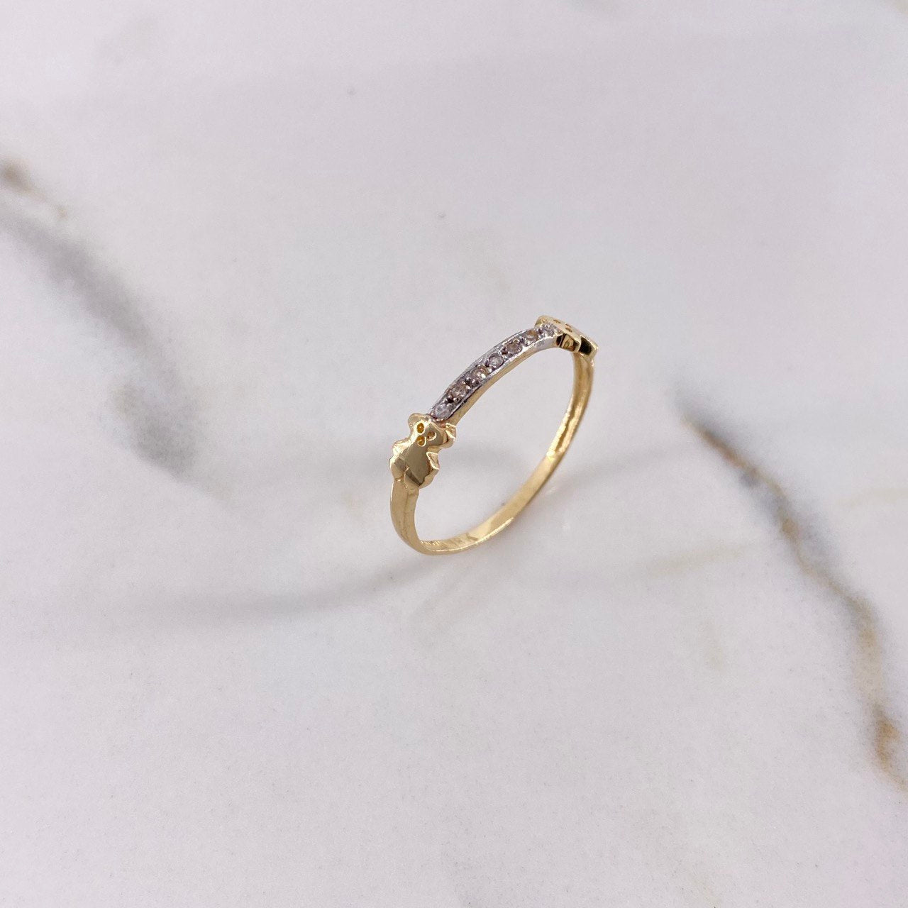 Anillo Osos Ts 1.15gr / T7 1/4 / Circones Blancos Dos Oros Amarillo Blanco $