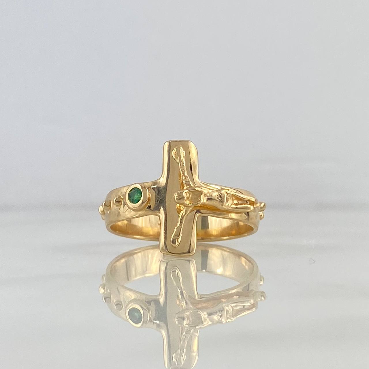 Anillo Cruz Cristo 6.4gr / T9 3/4 / Circon Verde Oro Amarillo $