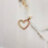Dije Corazón 1.3gr / 2.5cm / Circones Blancos Fucsias Oro Amarillo $