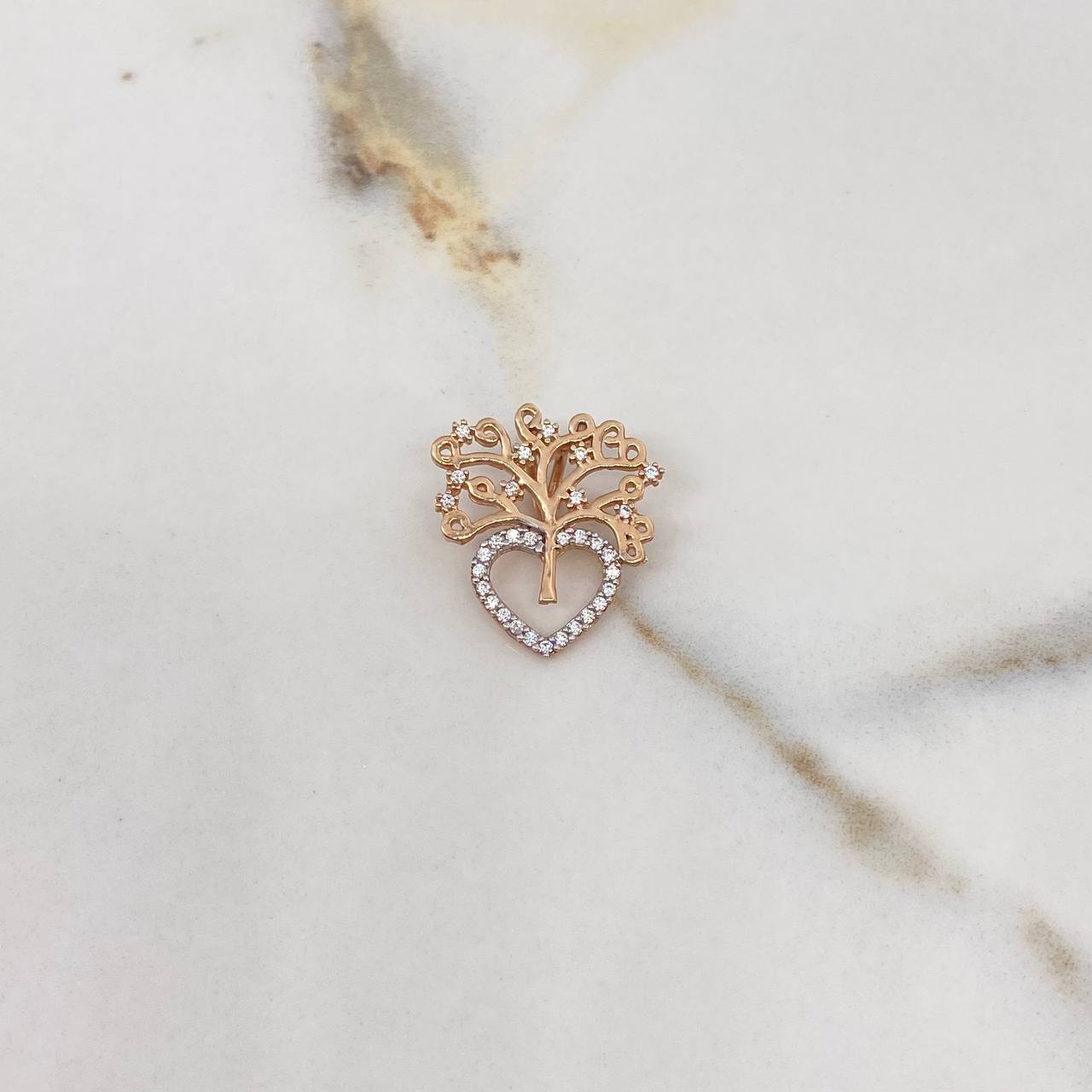 Dije Arbol De La Vida Corazón 1.8gr / 1.8cm / Circones Blancos Oro Rosa $
