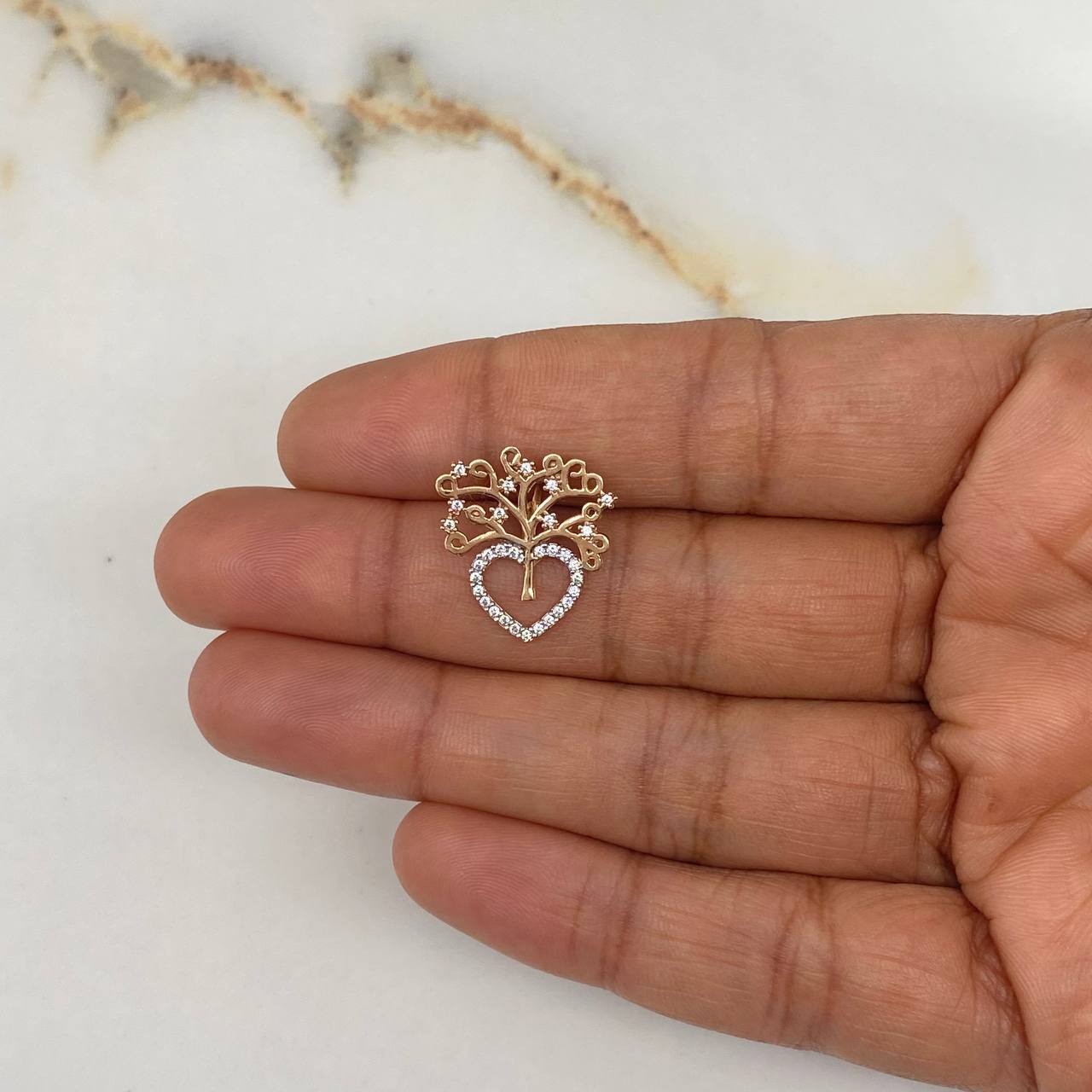 Dije Arbol De La Vida Corazón 1.8gr / 1.8cm / Circones Blancos Oro Rosa $