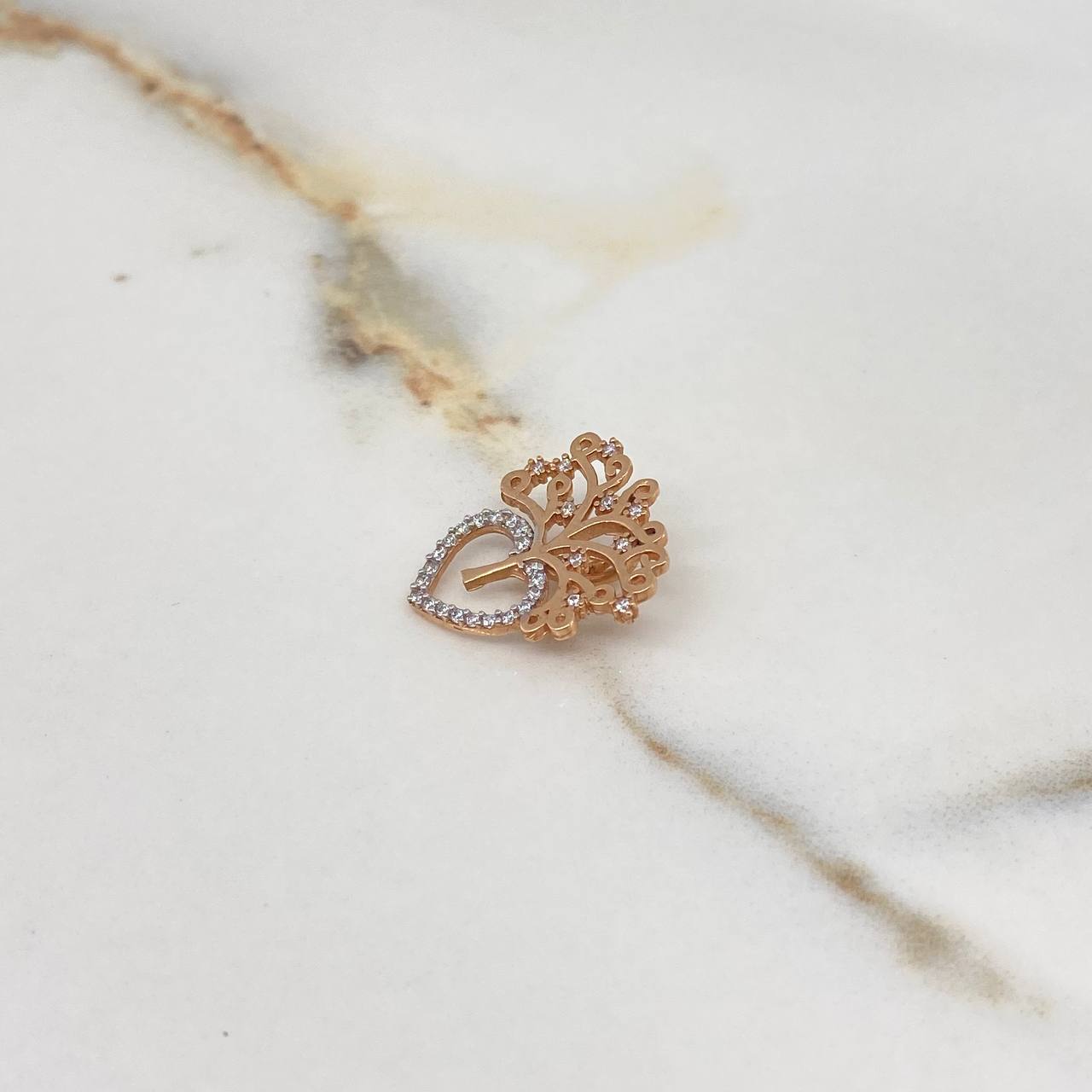 Dije Arbol De La Vida Corazón 1.8gr / 1.8cm / Circones Blancos Oro Rosa $