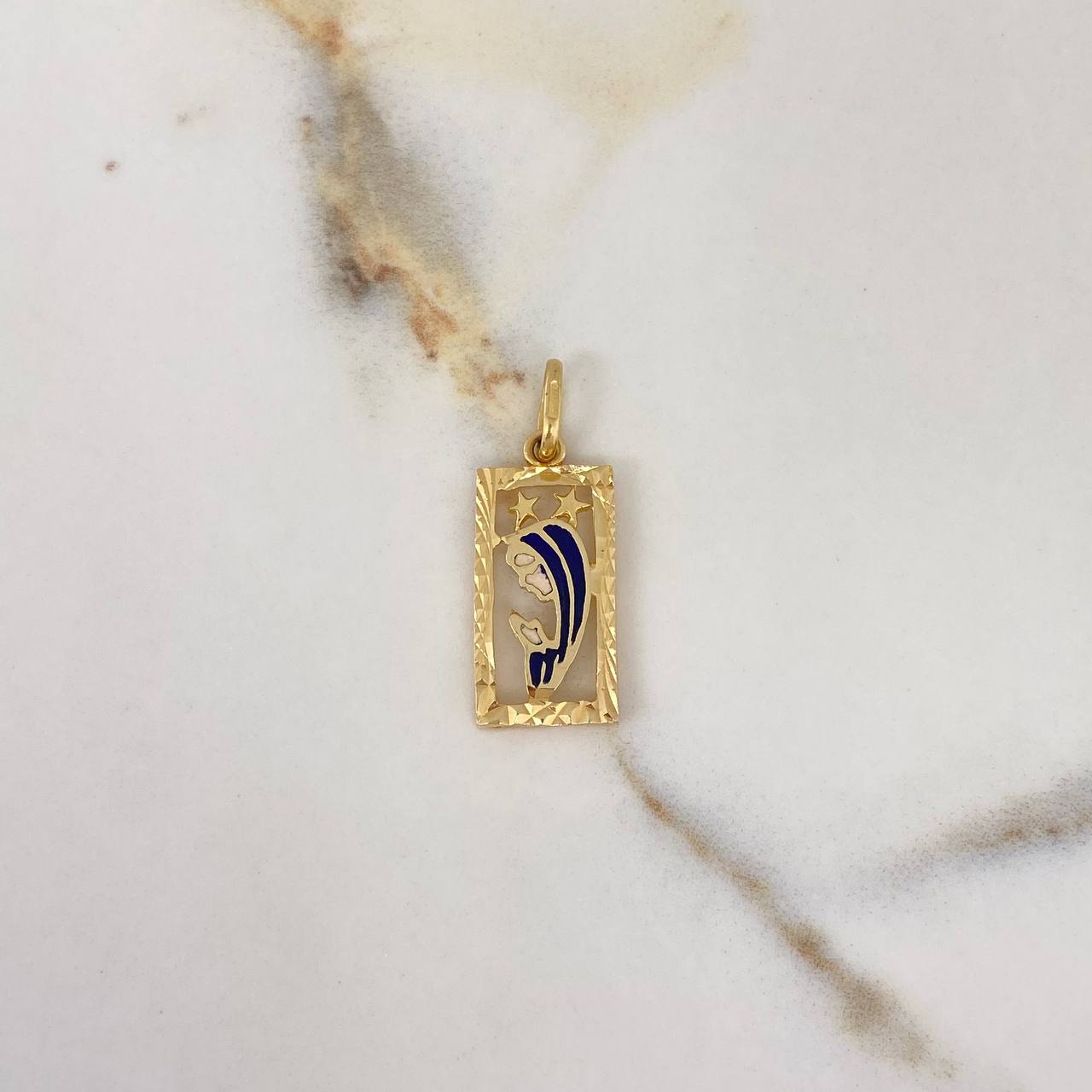 Dije Virgen Maria Rectangular 2.55gr / 2.8cm / Diamantada Oro Amarillo $