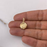 Dije Virgen María 0.65gr / 2cm / Troquelado Medalla Flor Oro Amarillo $
