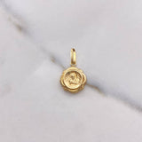 Dije Virgen María 0.65gr / 2cm / Troquelado Medalla Flor Oro Amarillo $