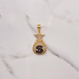 Dije Bolsa De Dinero 10.55gr / 4.9cm / Circones Blancos Negros Oro Amarillo $