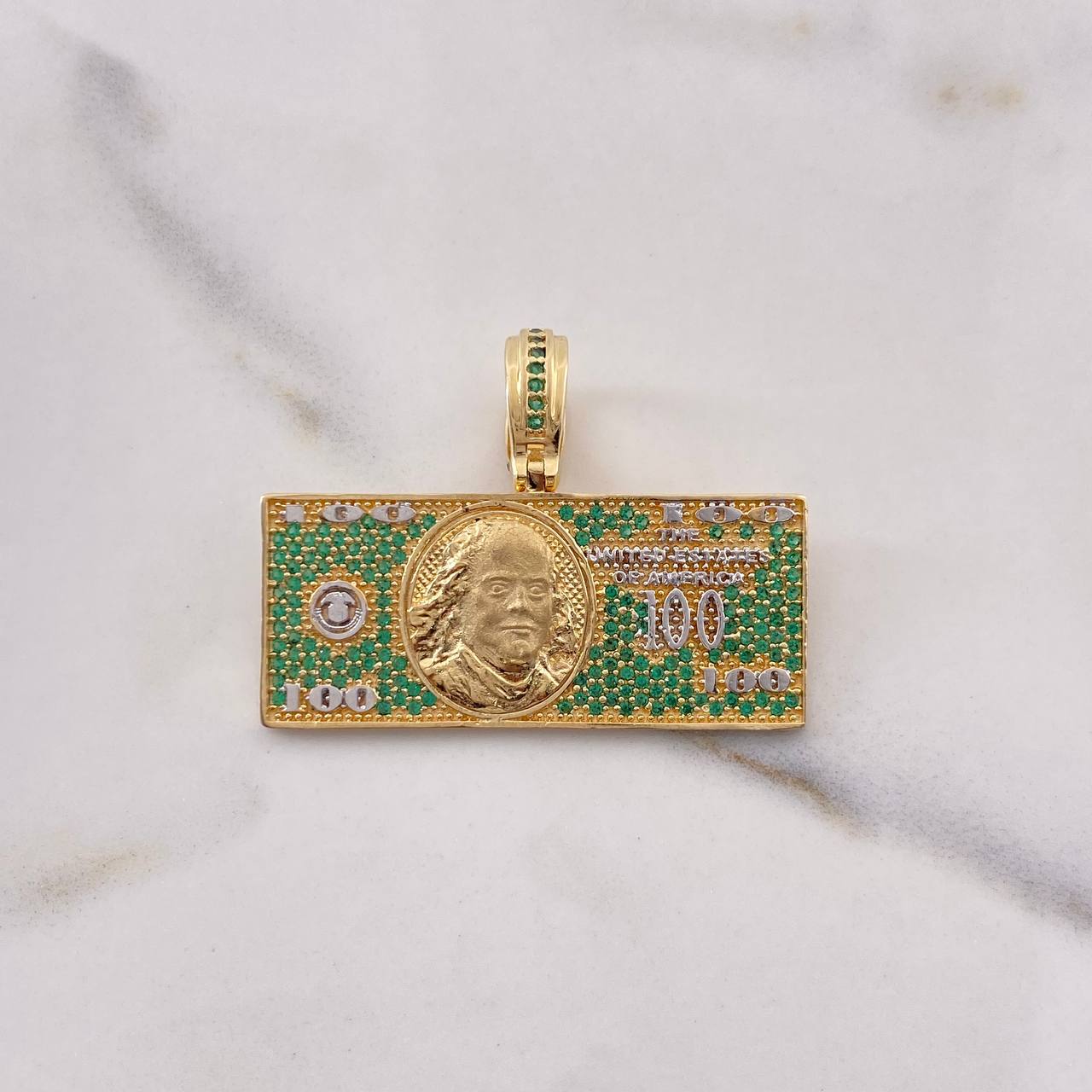 Dije Dollar 9.35gr / 4cm / Circones Verdes Dos Oros Amarillo Blanco $