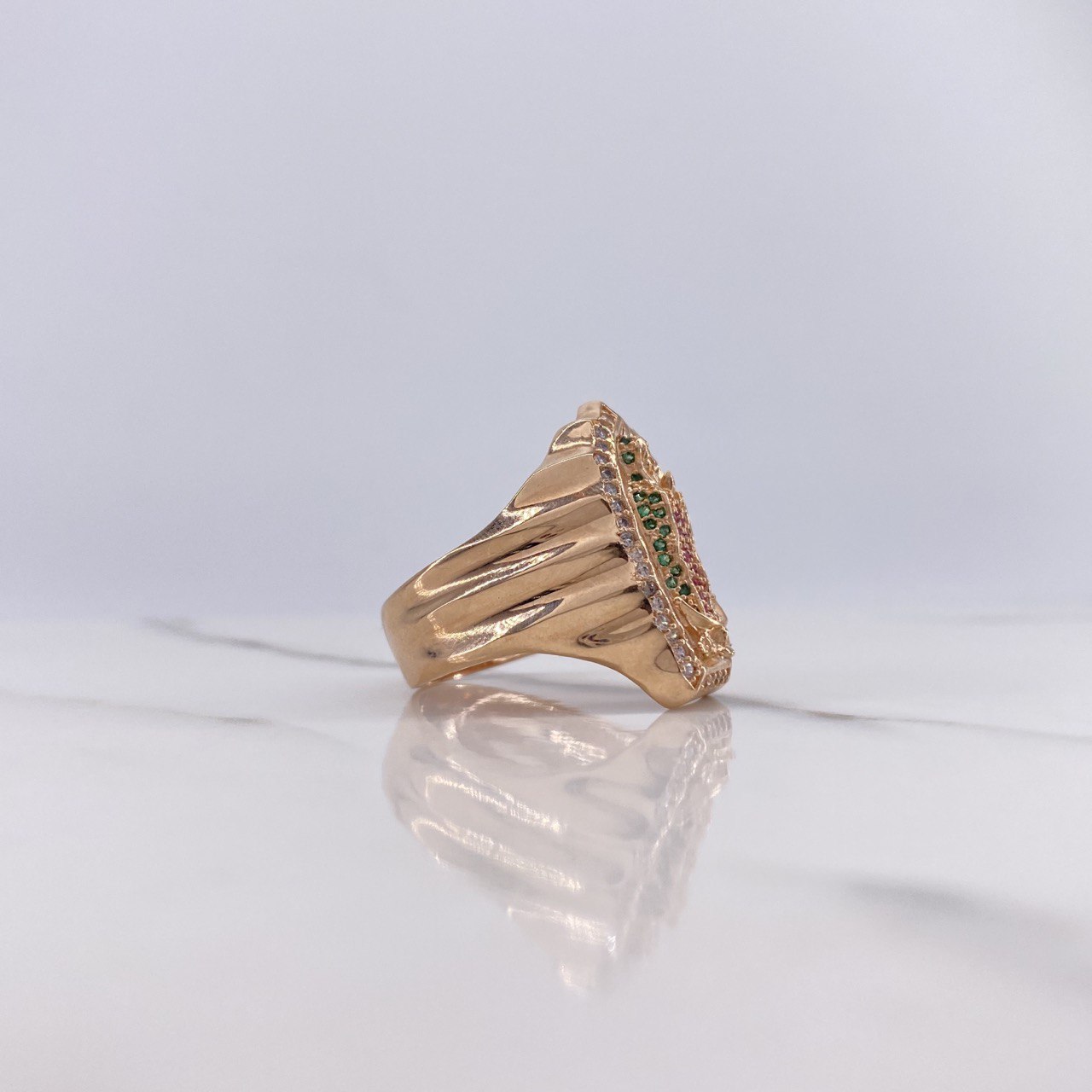 Anillo Virgen de Guadalupe Silueta 11.35gr / T11 1/2 / Circones Blancos Verdes Fucsias Oro Rosa $