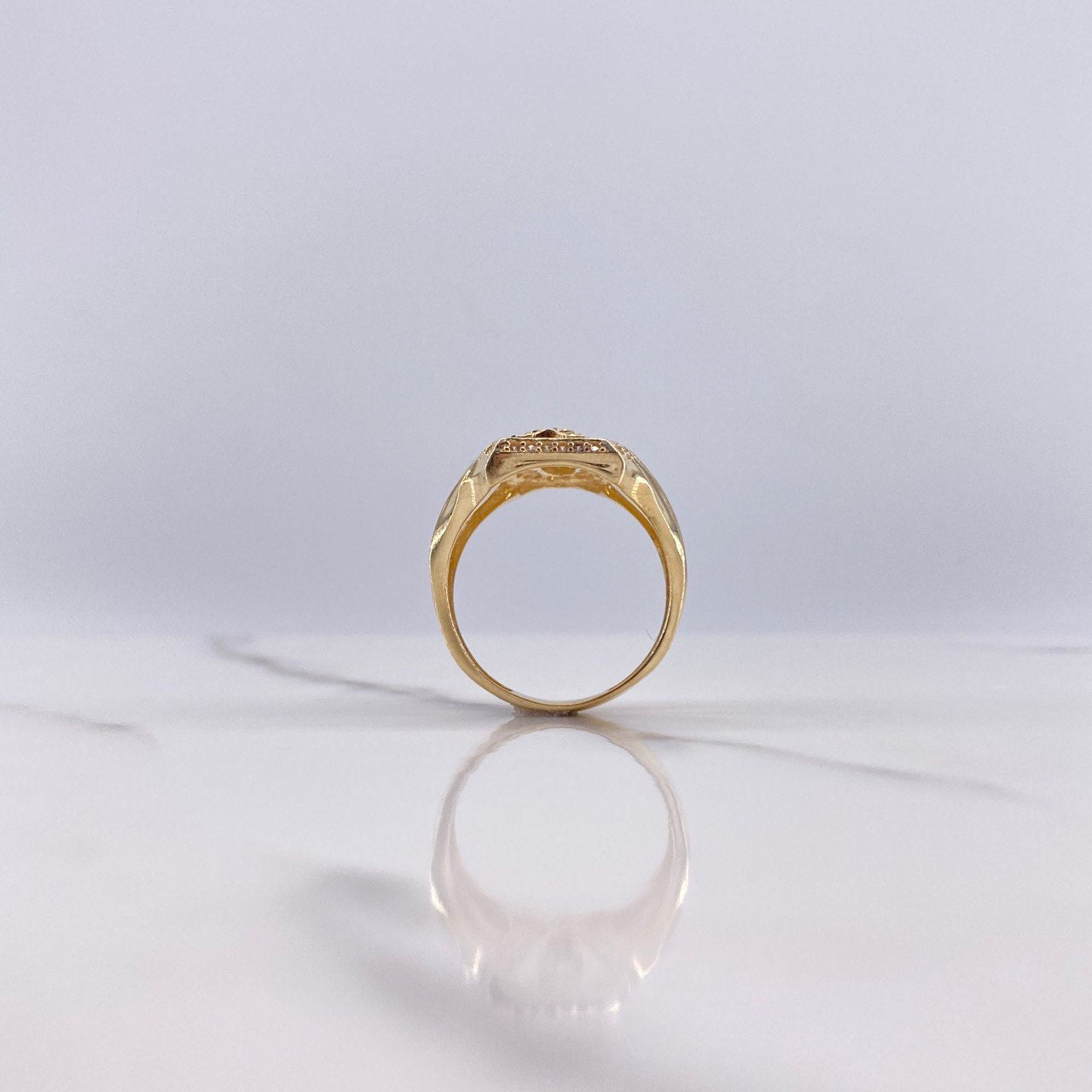 Anillo Virgen de Guadalupe Silueta 7.4gr / T6 3/4 / Circones Blancos Verdes Fucsias Oro Amarillo $