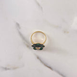 Anillo Oso 8.05gr / T8 1/4 / Circones Verdes Negros  Oro Amarillo $
