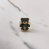 Anillo Oso 8.05gr / T8 1/4 / Circones Verdes Negros  Oro Amarillo $