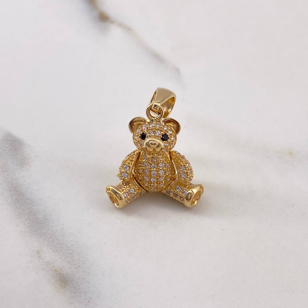 Dije Oso Articulado Corbatin 4.45gr / 3cm / Circones Blancos Negros Oro Amarillo $