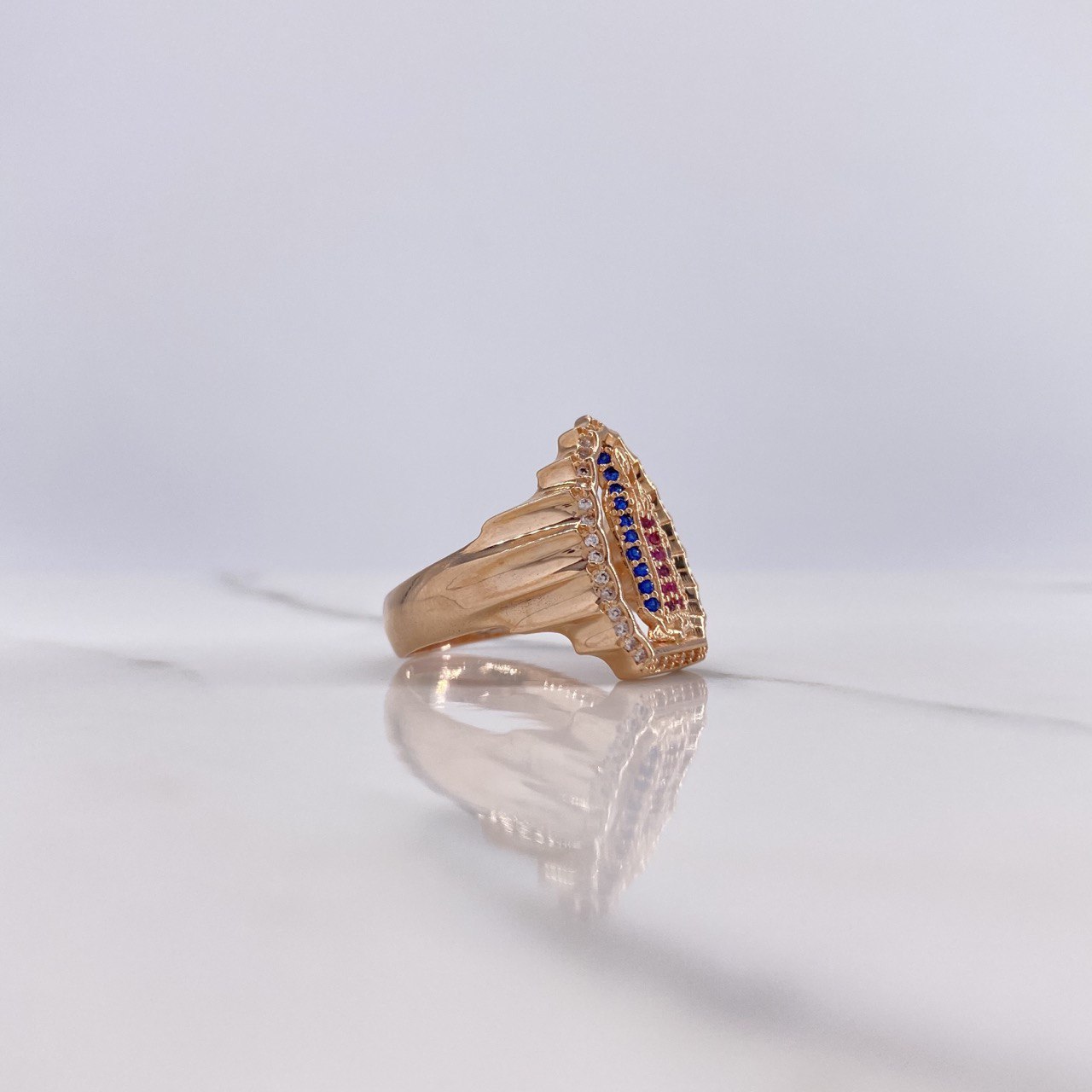 Anillo Virgen de Guadalupe Silueta 7.2gr / T7 3/4 / Circones Blancos Azules Fucsias Oro Rosa $