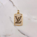 Dije Placa Rectangular LV 28gr / 5.6cm / Circones Blancos Negros Oro Amarillo $