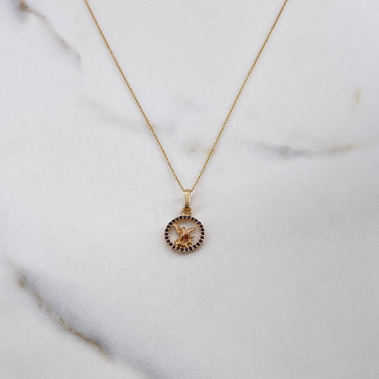 Cadena Aro Seguido 0.6gr / 45cm + Dije Arcangel San Miguel Circones Negros 0.6gr / 1.6cm / Dos Oros Amarillo Rosa (Oferta) $