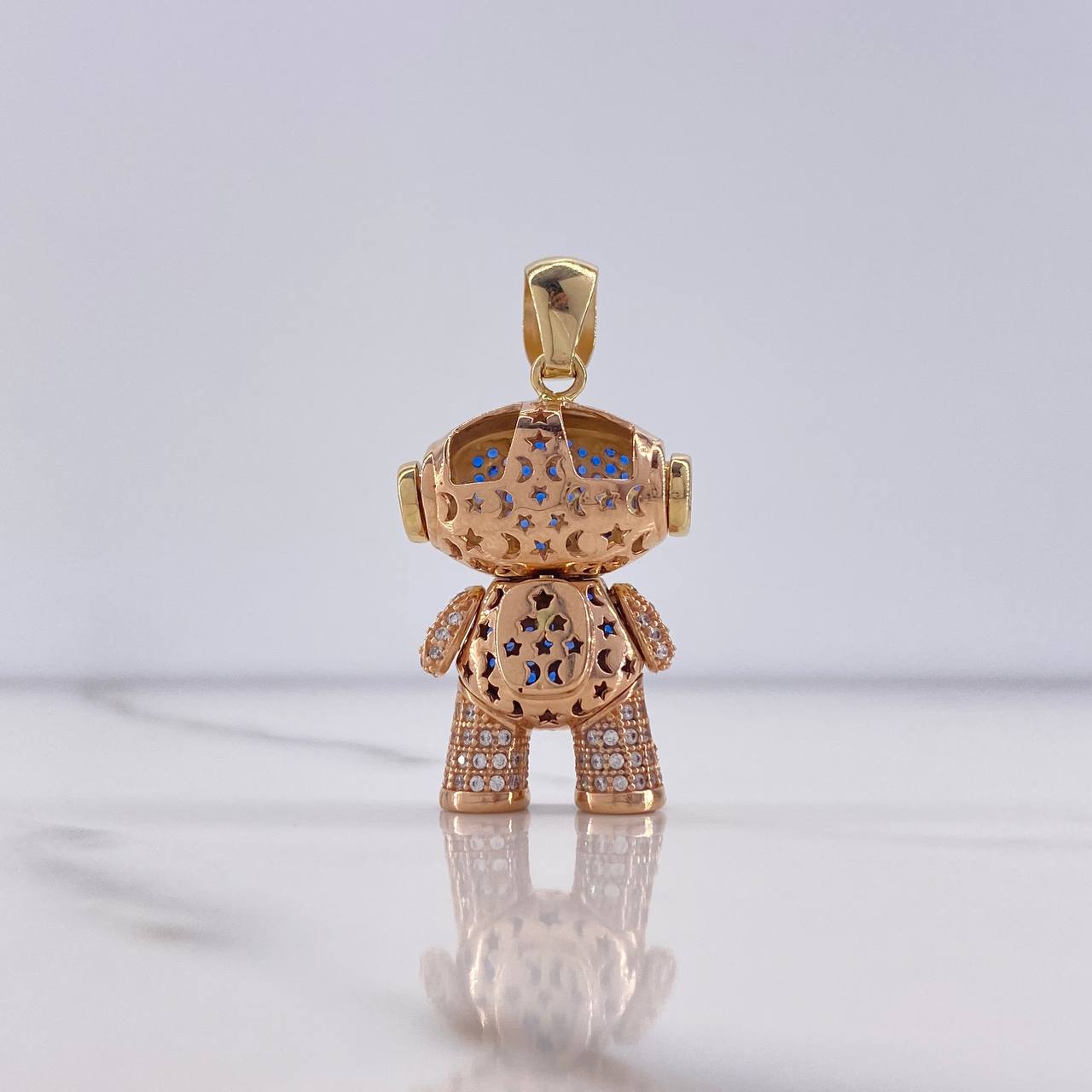 Dije Astronauta 10.35gr / 3.7cm / Circones Blancos Azules Tres Oros (Oferta) &