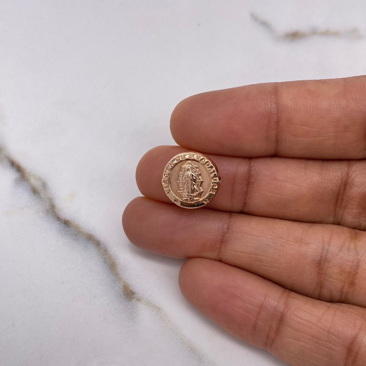 Herraje Virgen de Guadalupe Tambor 0.6gr / 1.2cm / Troquelado Oro Rosa $