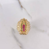 Anillo Virgen de Guadalupe 11.05gr / T9 3/4 / Circones Blancos Verdes Fucsias Oro Amarillo $