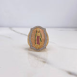 Anillo Virgen Guadalupe 15.65gr / T10 3/4 / Circones Blancos Verdes Fucsias Tres Oros $
