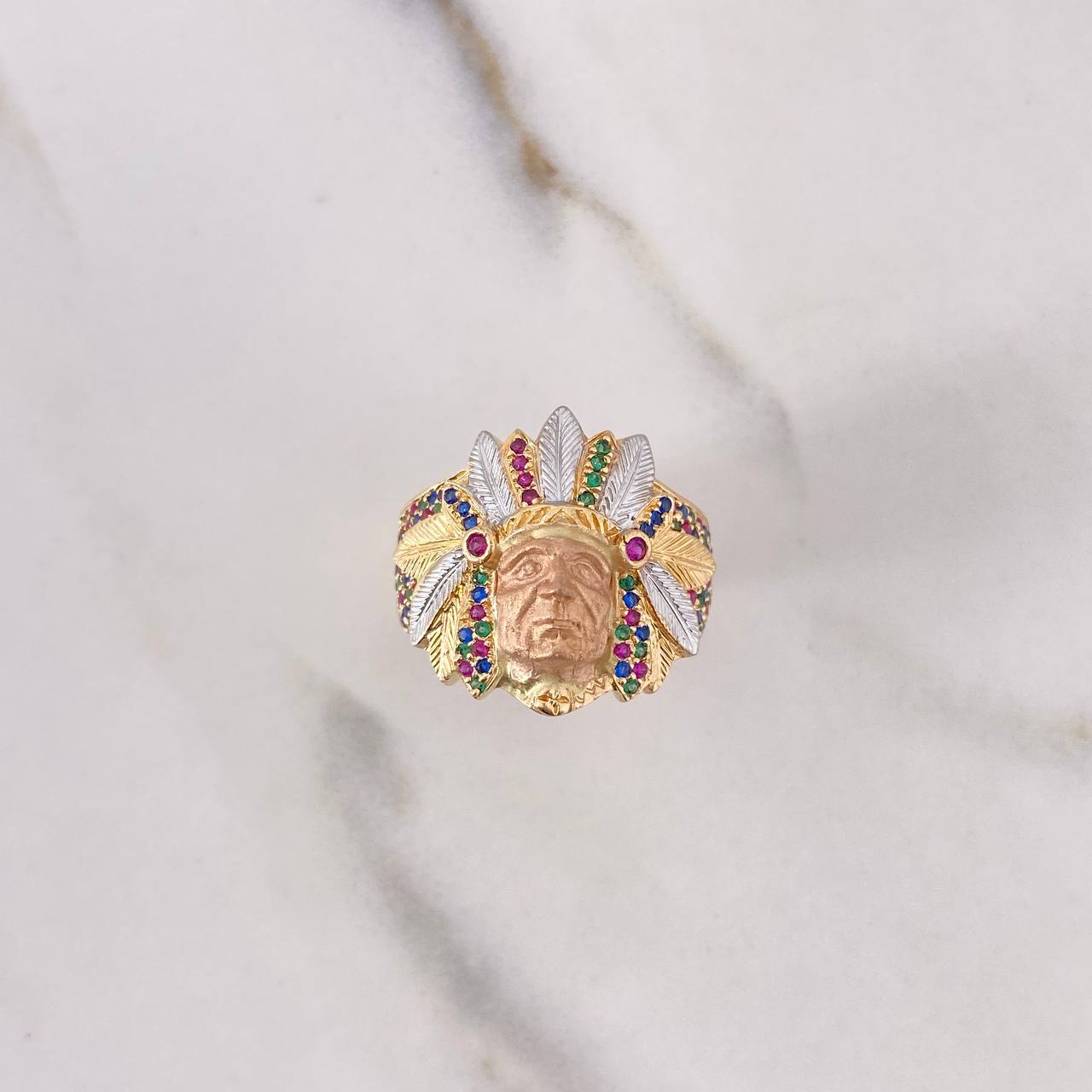 Anillo Indio 8.4gr / T9 1/4 / Circones Colores Tres Oros $