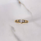 Anillo Puntos Cruz 3.65gr / T6 1/2 / Circones Negros Blancos Oro Amarillo $