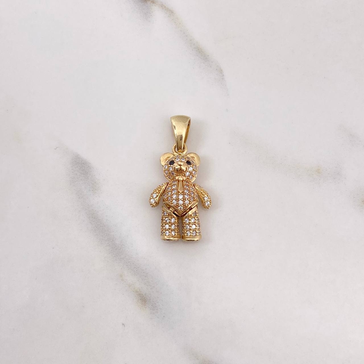 Dije Oso Articulado Corbata 4.55gr / 3cm / Circones Blancos Negros Oro Amarillo $