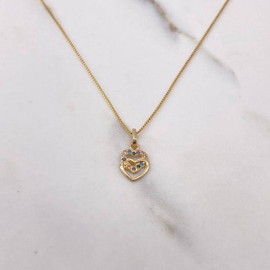 Cadena Veneciana 2gr / 55cm + Dije Corazones Circones Colores 0.5gr / 1.6cm / Oro Amarillo (Oferta) $