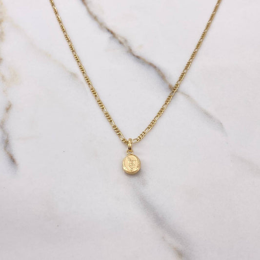 Cadena Figaro 1.95gr / 50cm + Dije Arcangel San Miguel 0.35gr / 1.5cm / Oro Amarillo (Oferta) $