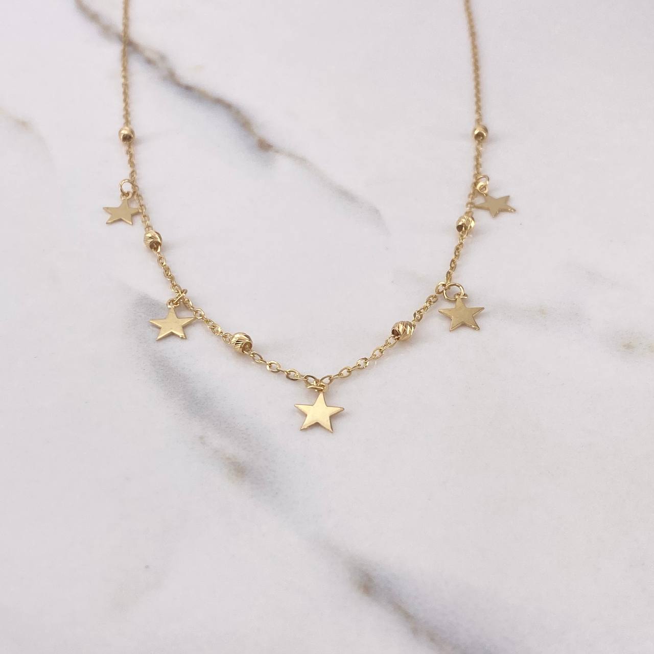 Cadena Aro seguido Estrellas 2.7gr / 45cm / 2mm Bolas Diamantadas Oro Amarillo +3 $
