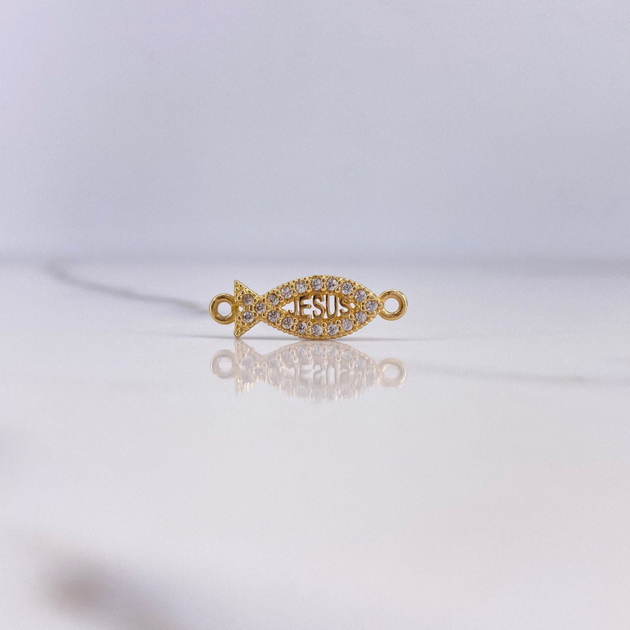 Herraje Pez Jesús 1.25gr / 2.2cm / Circones Blancos Oro Amarillo $