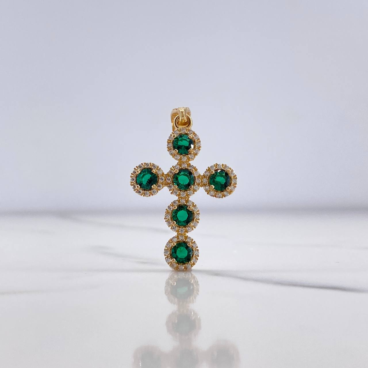 Dije Cruz Tupida 4.2gr / 3.7cm / Circones Verdes Blancos Oro Amarillo &