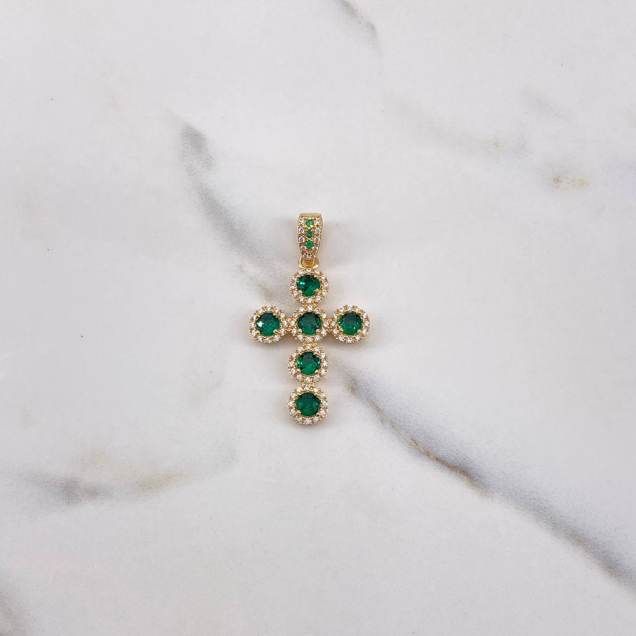 Dije Cruz Tupida 4.2gr / 3.7cm / Circones Verdes Blancos Oro Amarillo &