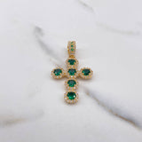 Dije Cruz Tupida 4.2gr / 3.7cm / Circones Verdes Blancos Oro Amarillo &
