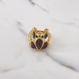 Anillo Rana 8.45gr / T7 1/4 / Circones Verdes Fucsias Oro Amarillo $