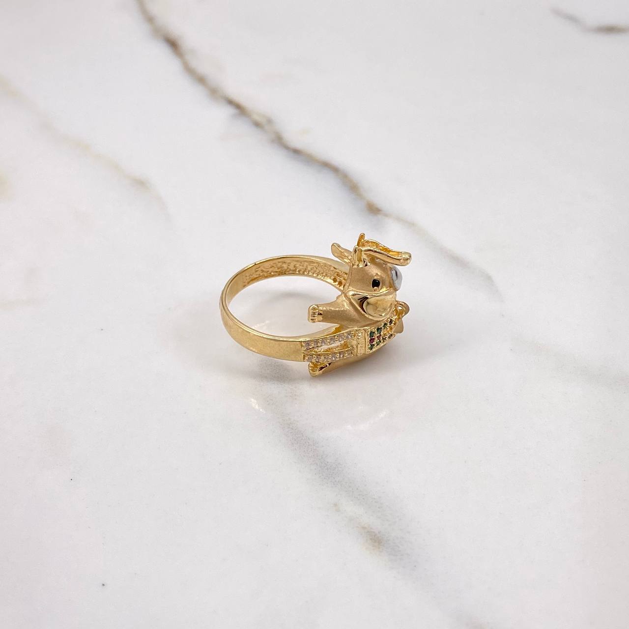 Anillo Elefante 7.55gr / T8 1/4 / Circones Blancos Verdes Fucsias Negros Oro Amarillo $