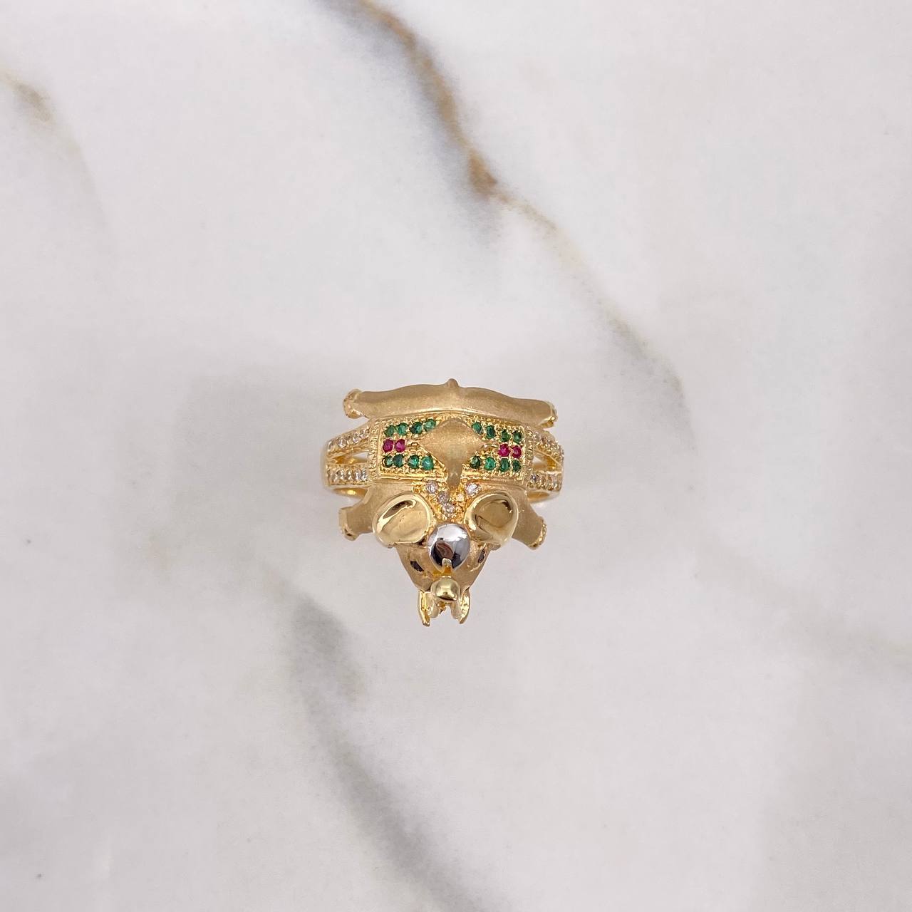 Anillo Elefante 7.55gr / T8 1/4 / Circones Blancos Verdes Fucsias Negros Oro Amarillo $