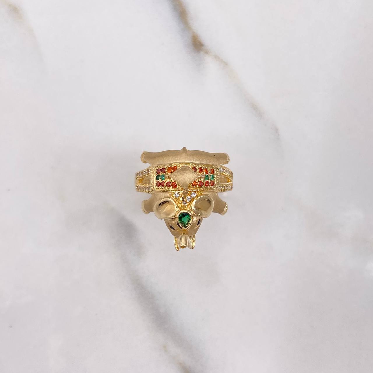 Anillo Elefante 7.55gr / T7 1/2 / Circones Blancos Verdes Naranjas Negros Oro Amarillo &