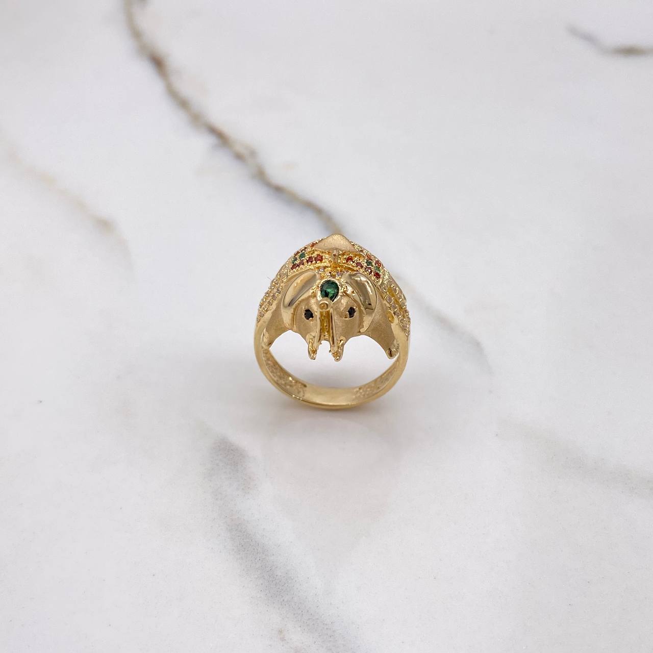 Anillo Elefante 7.55gr / T7 1/2 / Circones Blancos Verdes Naranjas Negros Oro Amarillo &