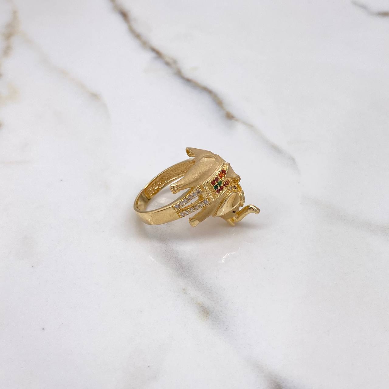 Anillo Elefante 7.55gr / T7 1/2 / Circones Blancos Verdes Naranjas Negros Oro Amarillo &