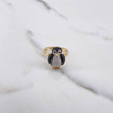 Anillo Pingüino Articulado 4.95gr / T7  / Circones Blancos Negros Dos Oros Amarillo Blanco &