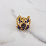 Anillo Rana 8.6gr / T6 1/2 / Circones Azules Naranjas Negros Oro Amarillo $