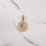 Dije Medalla Corazon BV 11.9gr / 4.5cm / Circones Blancos Azules Fucsias Tres Oros $
