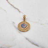 Dije Medalla Corazon BV 11.9gr / 4.5cm / Circones Blancos Azules Fucsias Tres Oros $