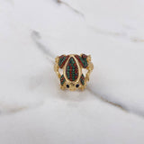 Anillo Rana 8.65gr / T7 1/2 / Circones Verdes Naranjas Oro Amarillo &