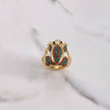 Anillo Rana 8.65gr / T7 1/2 / Circones Verdes Naranjas Oro Amarillo &